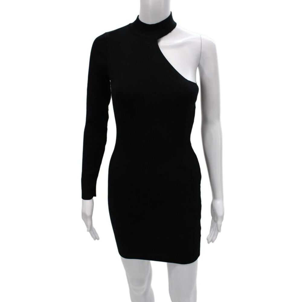 Seek The Label Womens Bodycon Black Viscose Long Sleeve High Neck Dress Size S